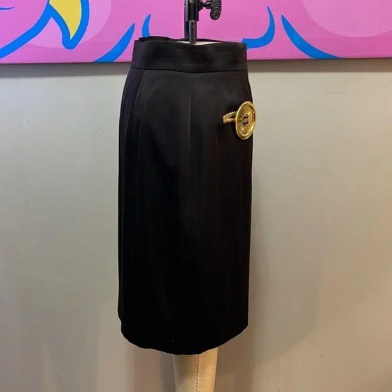 Moschino Couture Off Black Satin Pencil Skirt Buttons, Size 10 In Good Condition For Sale In Los Angeles, CA