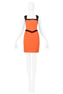 Moschino Couture Orange Moire Silk & Black Lace Trim Dress