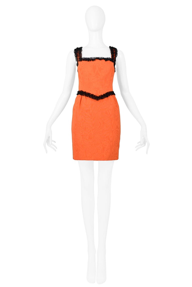 Moschino Couture Orange Moire Silk and Black Lace Trim Dress For Sale at  1stDibs | moire fashion, moschino orange dress, couture moire