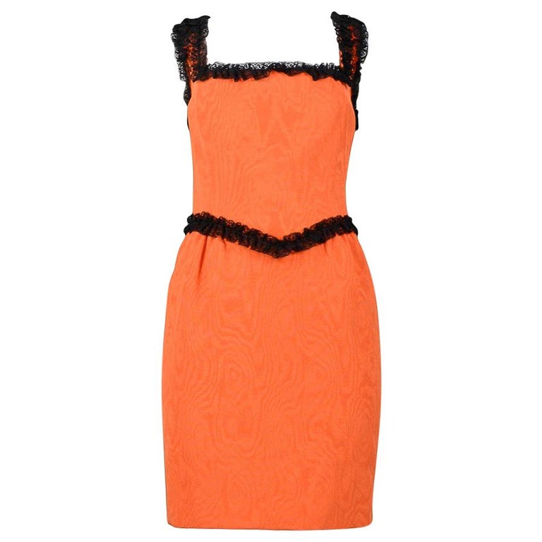 chinese dress ladies Orange sleeveless floral lace midi dress