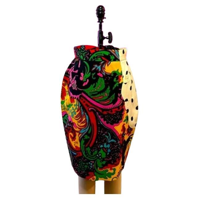 Moschino Couture Paisley Polka Dot Wool Pencil Skirt For Sale