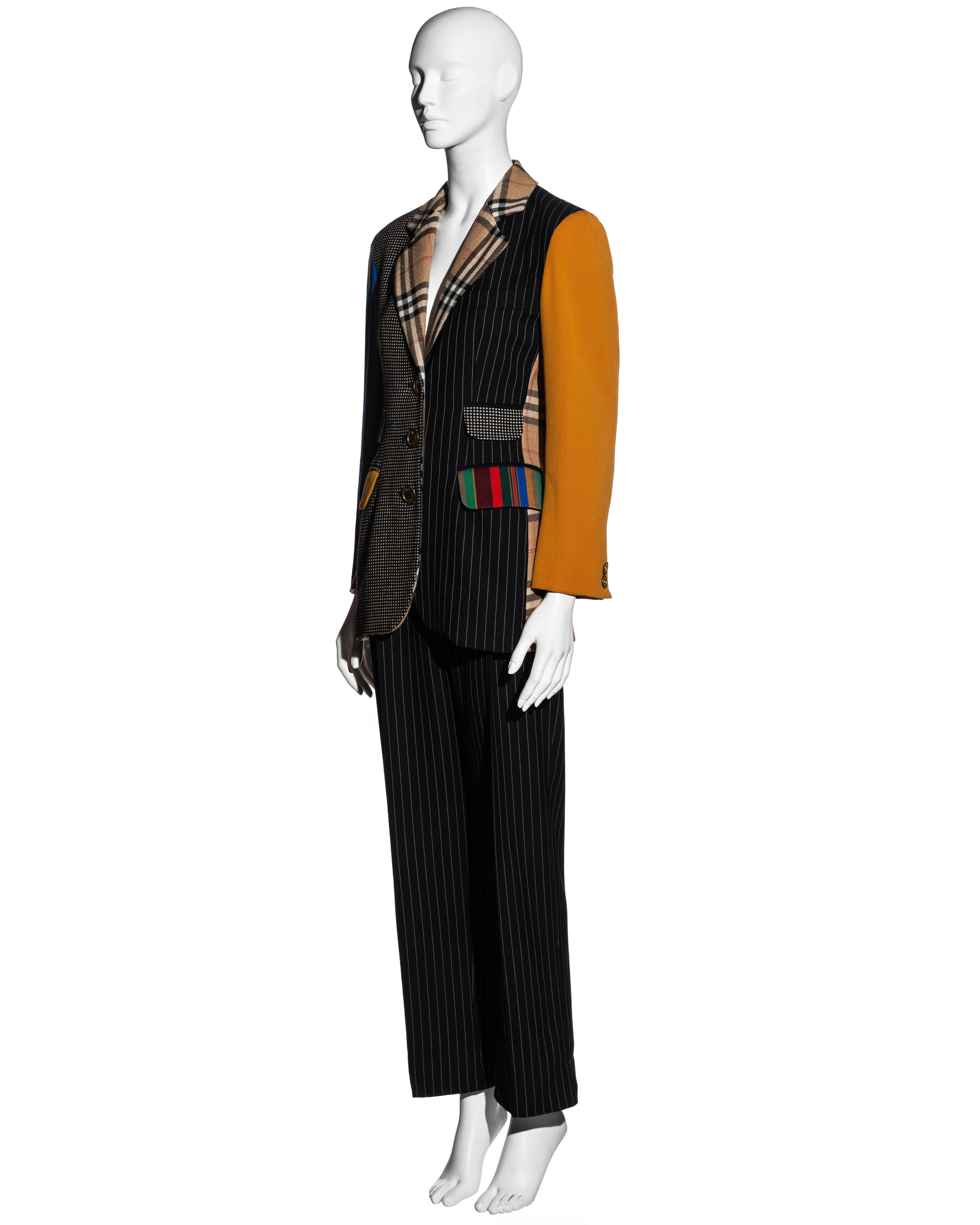 Black Moschino Couture patchwork wool blazer jacket and pants suit, ss 1994 For Sale