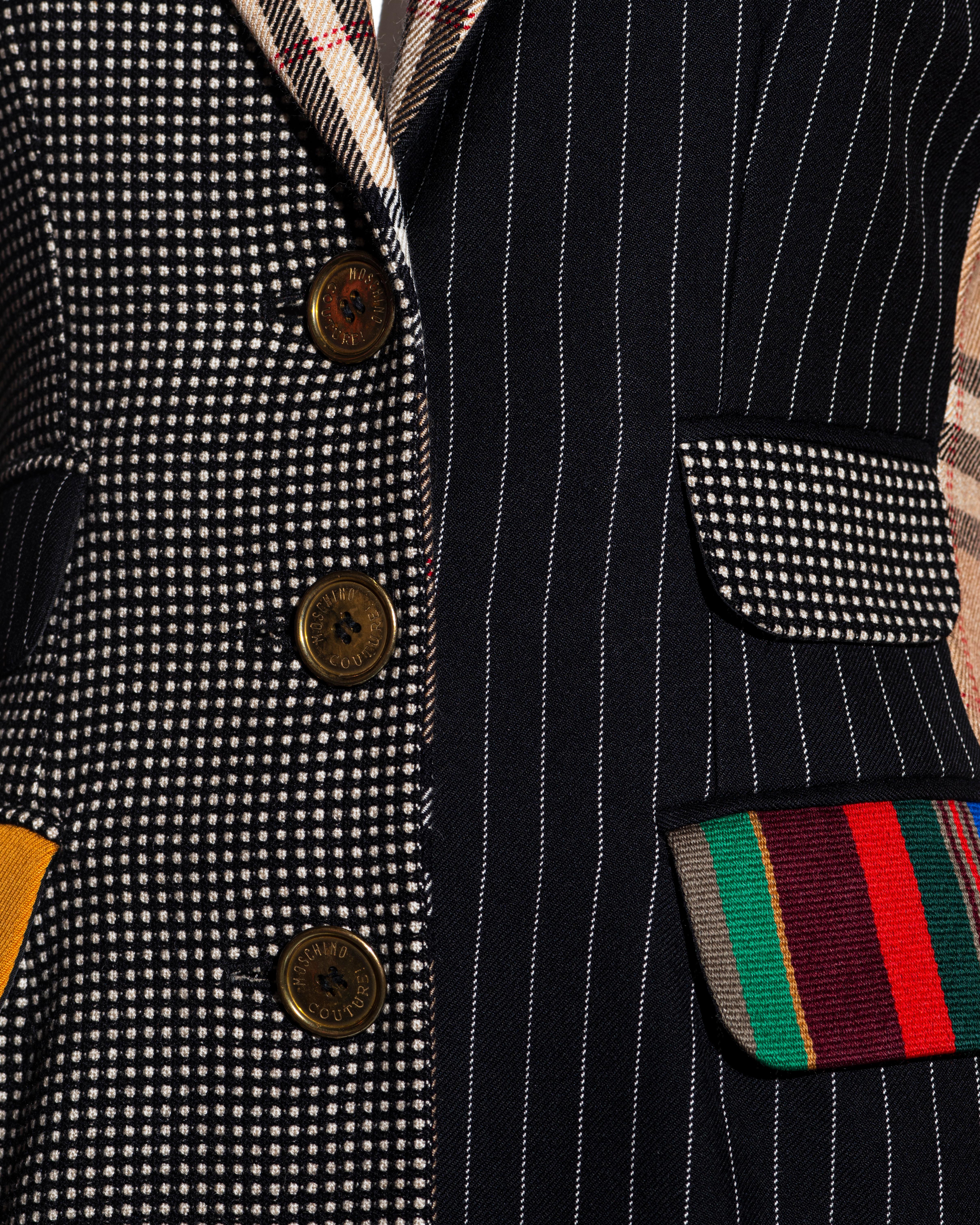 Moschino Couture patchwork wool blazer jacket and pants suit, ss 1994 In Excellent Condition For Sale In London, GB