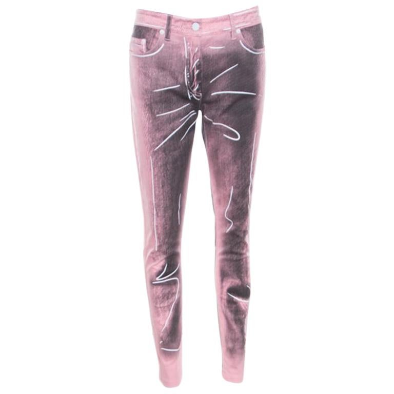 Moschino Couture Pink and Black Printed Slim Fit Jeans M