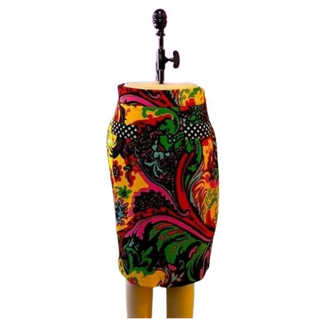 Moschino Couture Pink Paisley Wool Pencil Skirt For Sale
