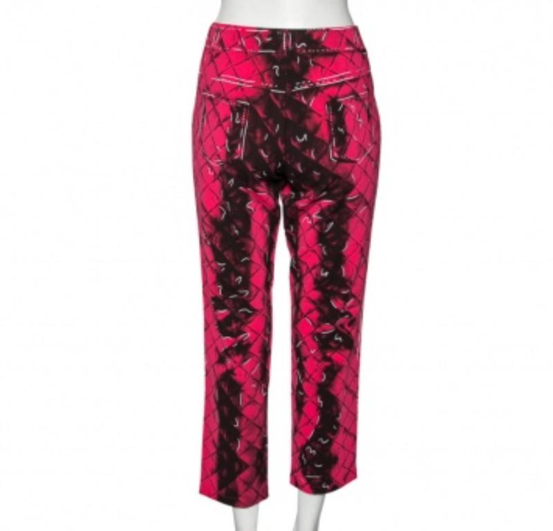 Women's Moschino Couture Pink Printed Crepe Side Zip Detailed Trouser M For Sale