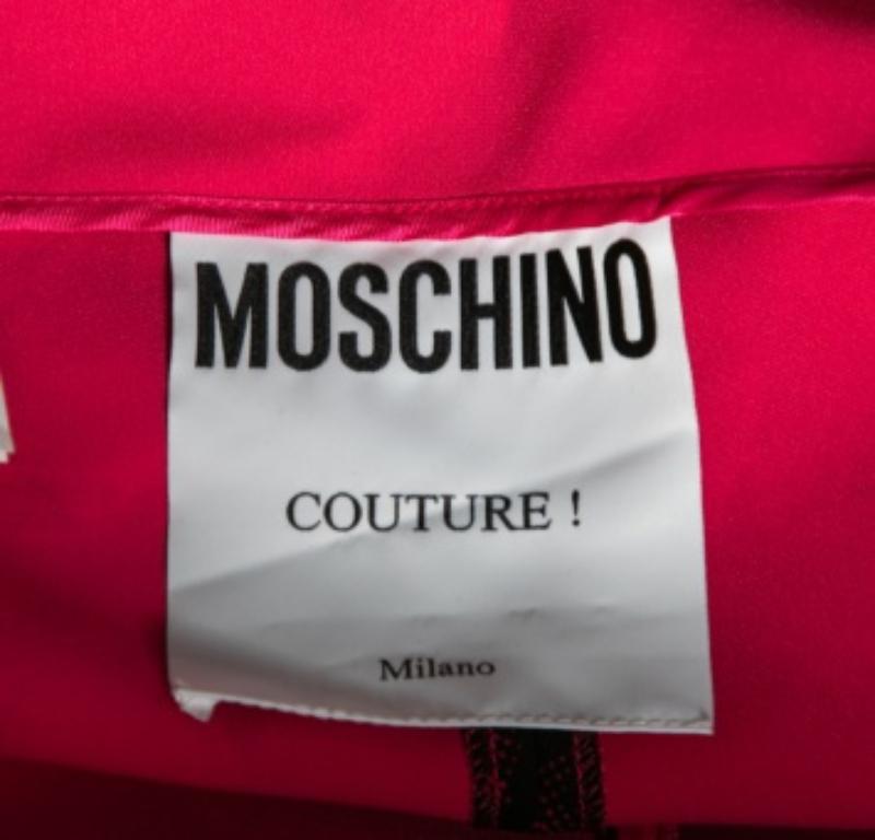 Moschino Couture Pink Printed Crepe Side Zip Detailed Trouser M For Sale 1