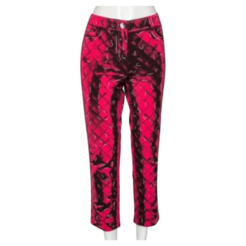 Moschino Couture Pink Printed Crepe Side Zip Detailed Trouser M For Sale