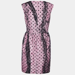 Moschino Couture Pink Printed Satin & Polka Dot Tulle Sleeveless Sheath Dress L