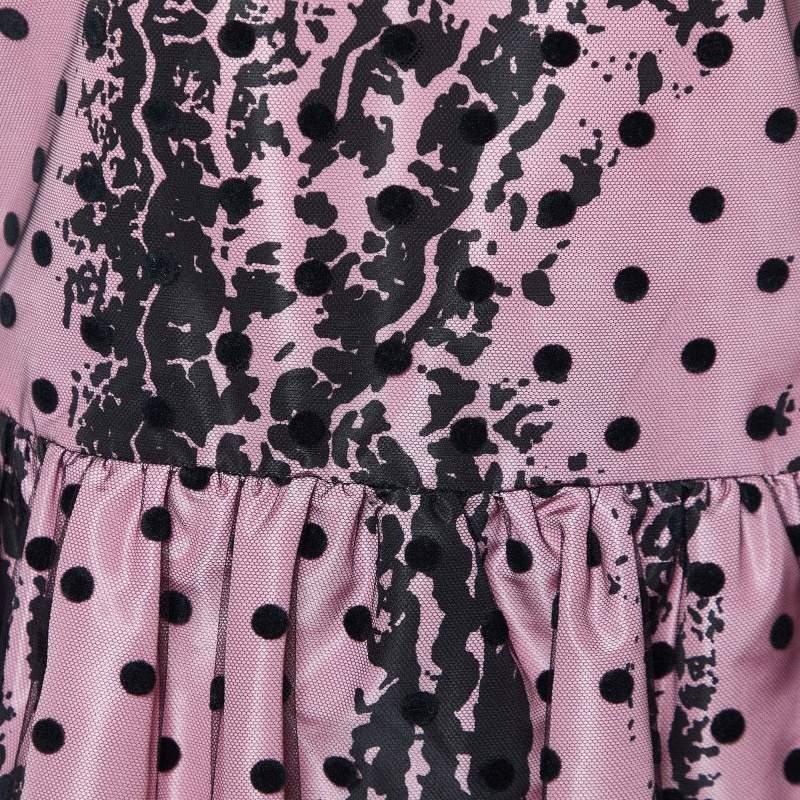 Moschino Couture Pink Printed Satin & Polka Dot Tulle Sleeveless Sheath Dress L In Excellent Condition In Dubai, Al Qouz 2