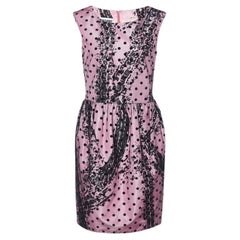 Moschino Couture Pink Printed Satin & Polka Dot Tulle Sleeveless Sheath Dress M