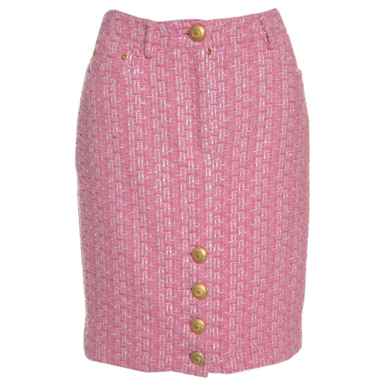 Moschino Couture Pink Raffia and Boucle Tweed Pencil Skirt M