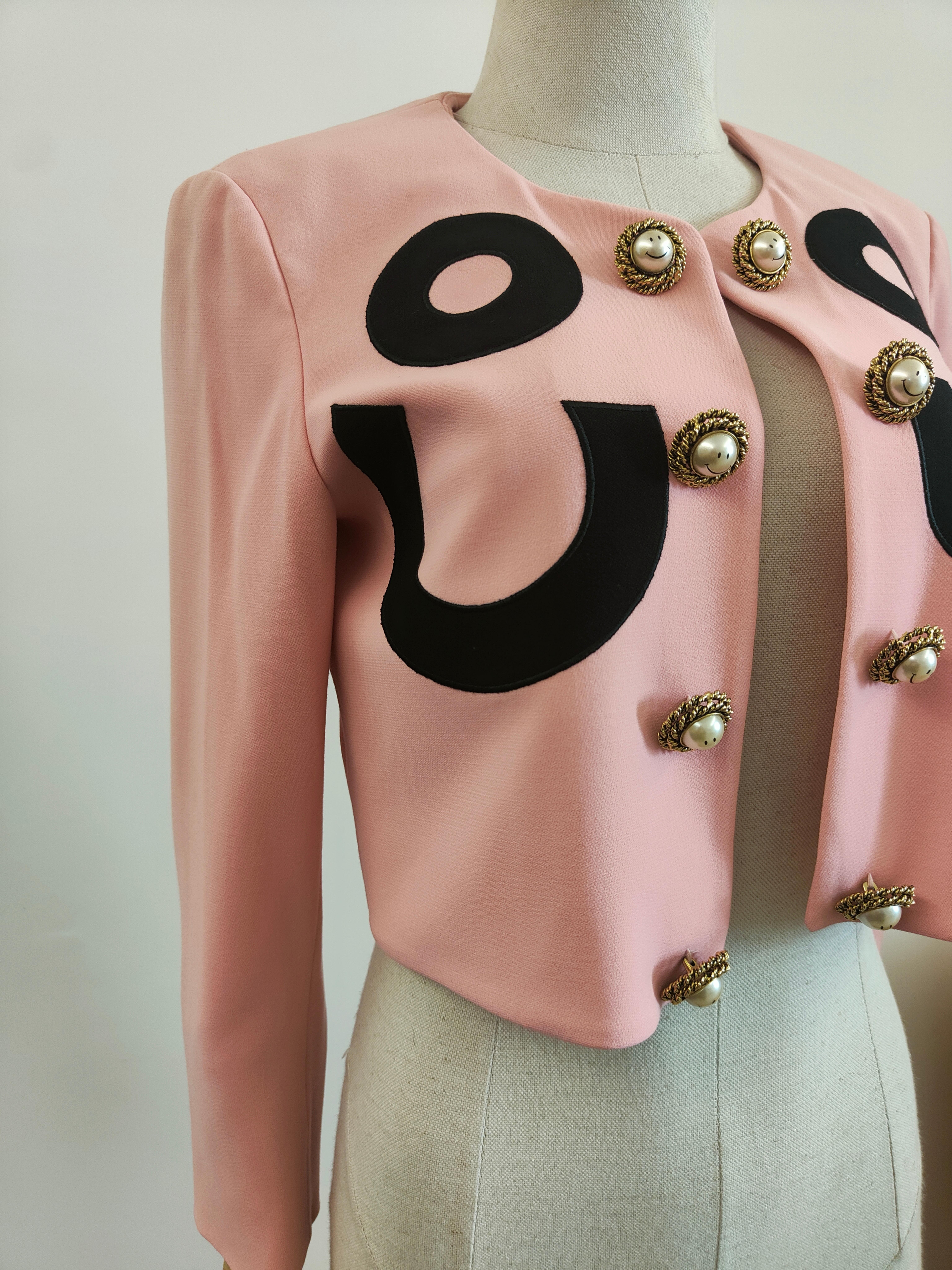 Moschino couture Pink smiley bottons jacket 2