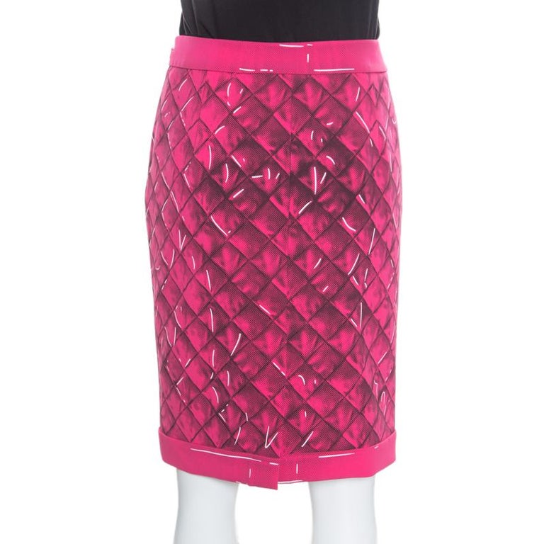 Moschino Couture Pink Trompe-L'oeil Printed Crepe Pencil Skirt M For ...