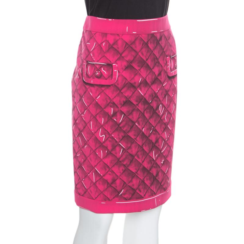 Moschino Couture Pink Trompe-L'oeil Printed Crepe Pencil Skirt M In New Condition In Dubai, Al Qouz 2