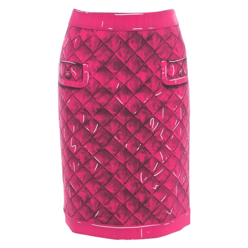 Moschino Couture Pink Trompe-L'oeil Printed Crepe Pencil Skirt M
