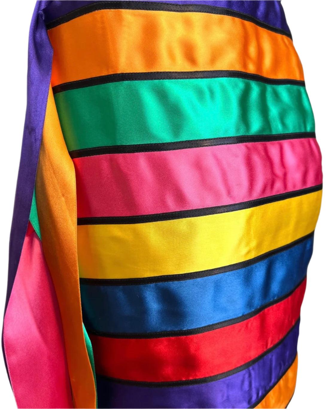 Purple Moschino Couture Rainbow Stripe Satin Ribbon Skirt, Spring 1993 For Sale