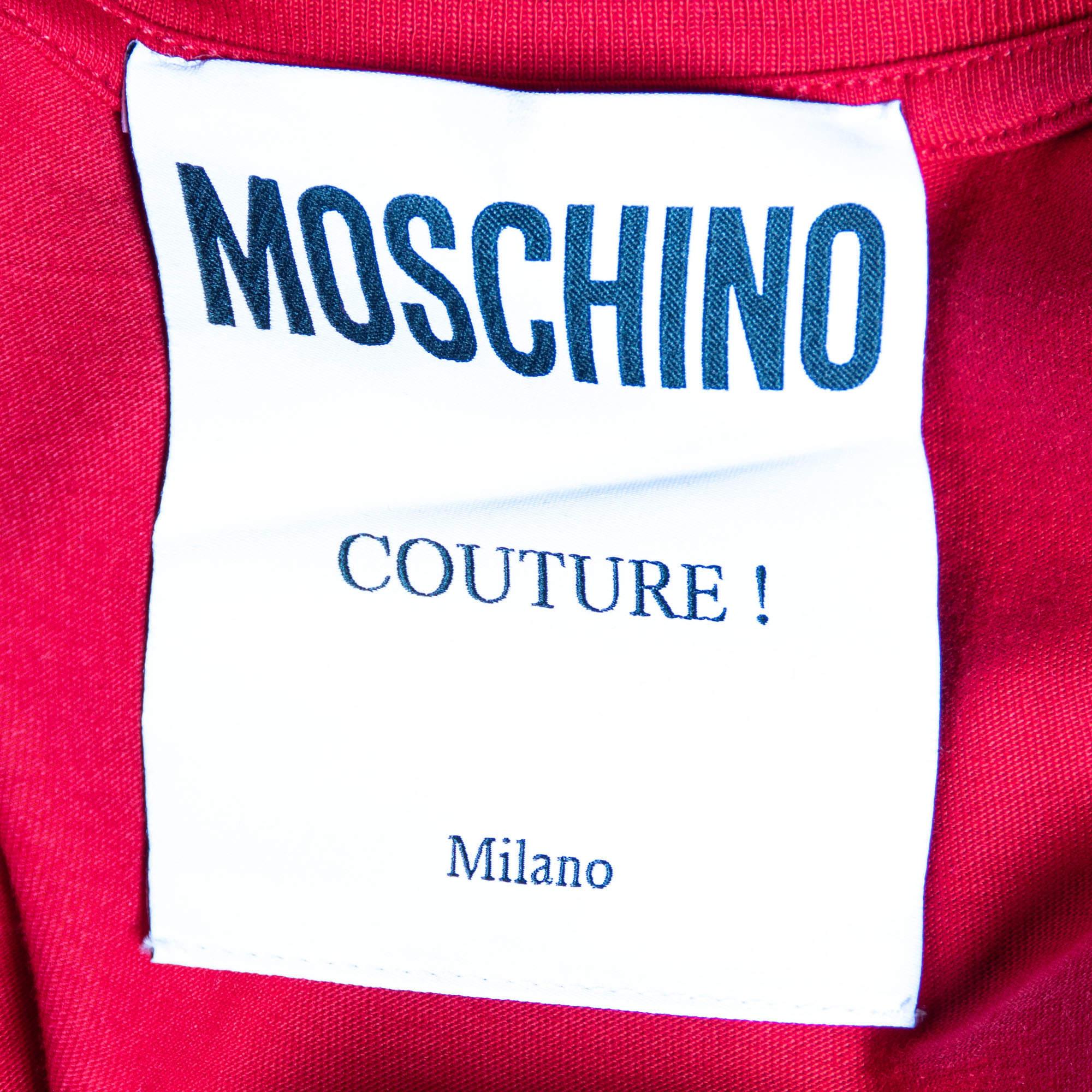 Women's Moschino Couture Red Cotton Knit Logo Embroidered Oversized T-Shirt XXS For Sale