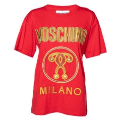 Moschino Couture Red Cotton Knit Logo Embroidered Oversized T-Shirt XXS