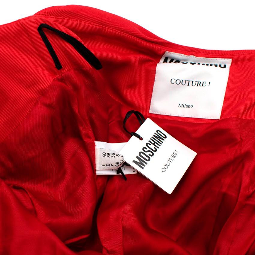 Moschino Couture Red Cotton & Leather Mini Skirt with Bow Train - Size US4 For Sale 1