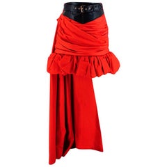 Moschino Couture Red Cotton & Leather Mini Skirt with Bow Train - Size US4