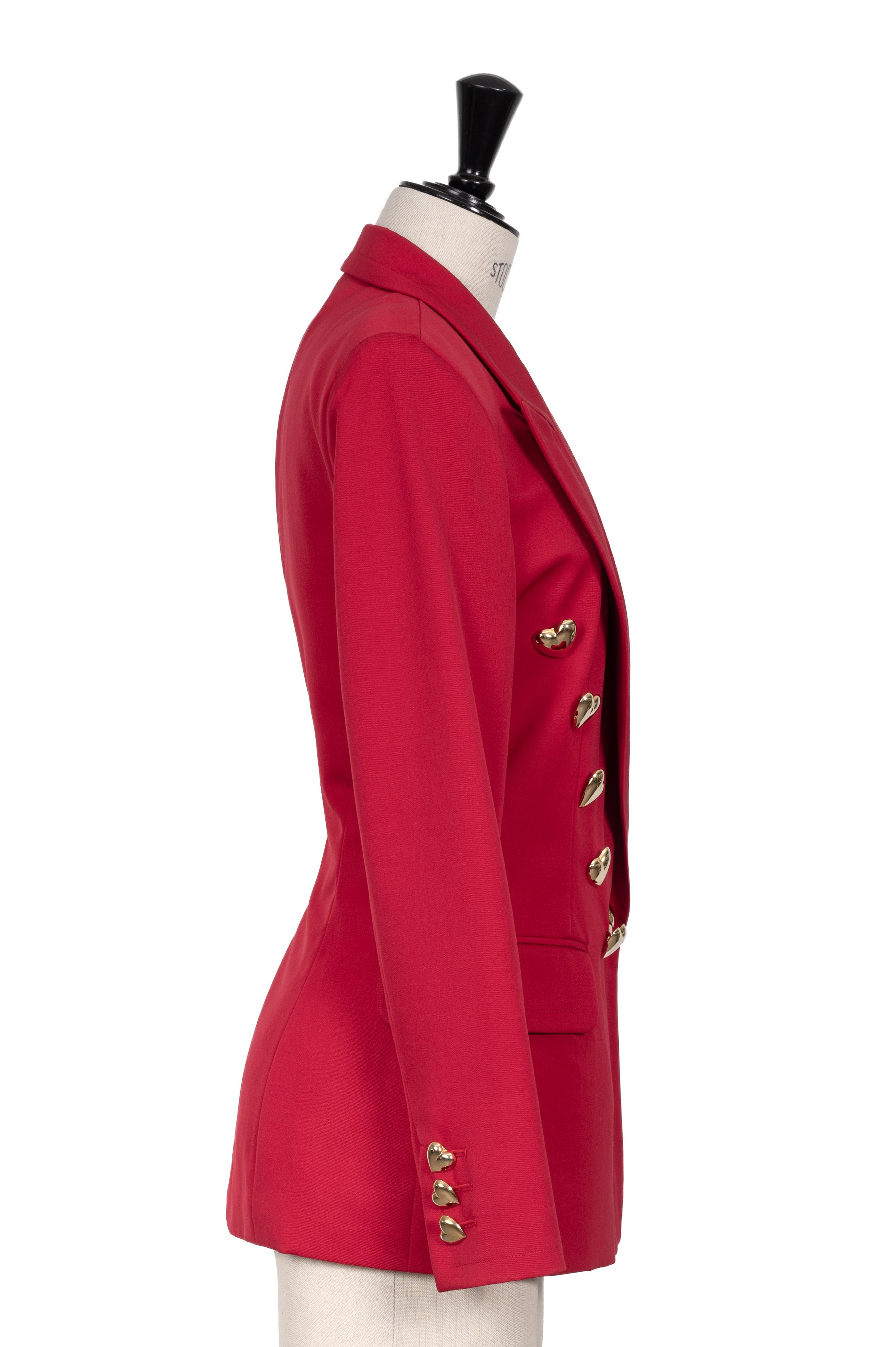 MOSCHINO COUTURE Jacke mit roten Herzknöpfen, 1980er/1990er Jahre im Zustand „Hervorragend“ im Angebot in Munich, DE