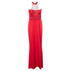 Moschino Couture Red Sateen Neck Chain Detail Evening Gown M