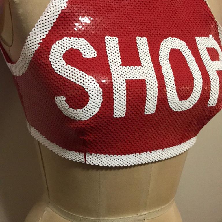 Moschino Couture Red Shop Stop Sign Top In New Condition In Los Angeles, CA