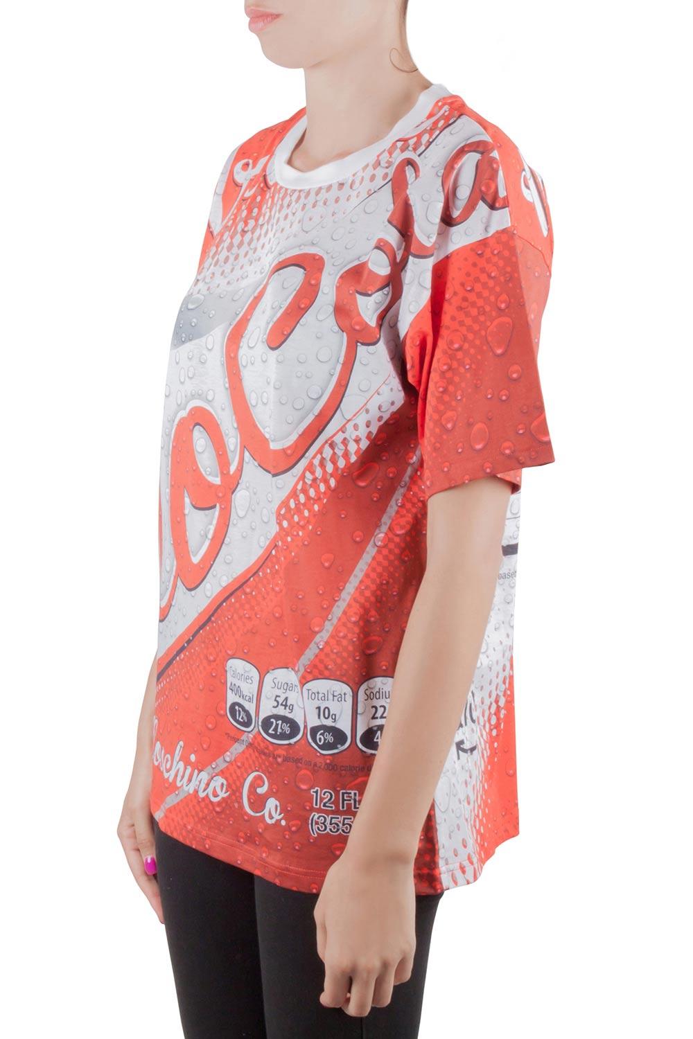 Beige Moschino Couture Red Soda Can Printed Cotton Oversized T Shirt XS