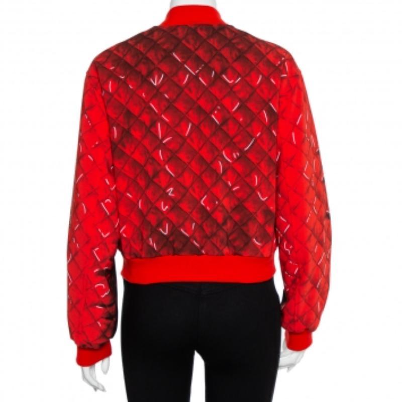 Moschino Couture Red Trompe-L'oeil Printed Bomber Jacket M In Excellent Condition For Sale In Dubai, Al Qouz 2