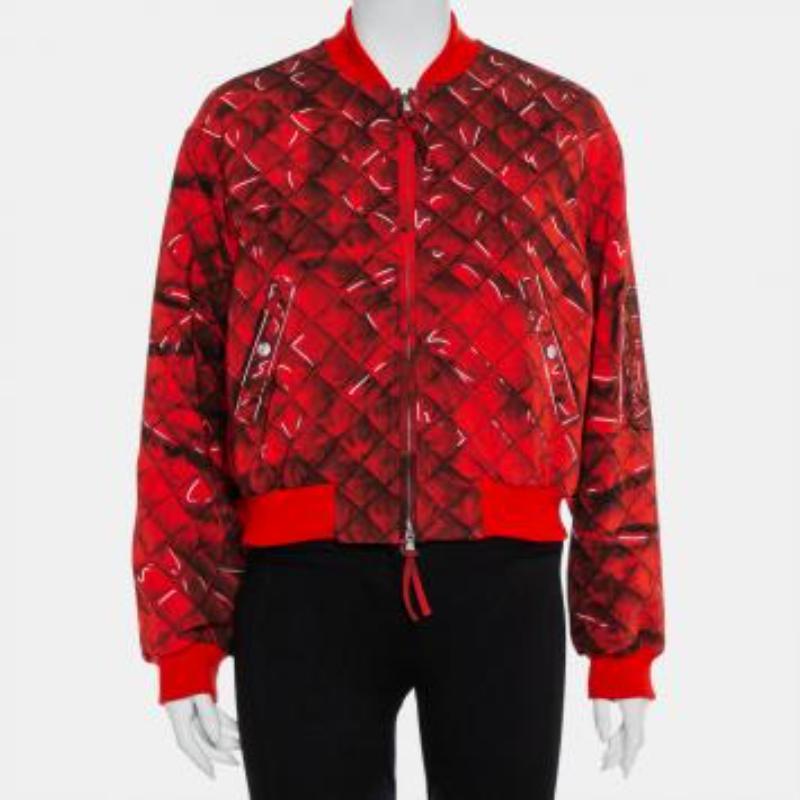 Moschino Couture Red Trompe-L'oeil Printed Bomber Jacket M For Sale 3