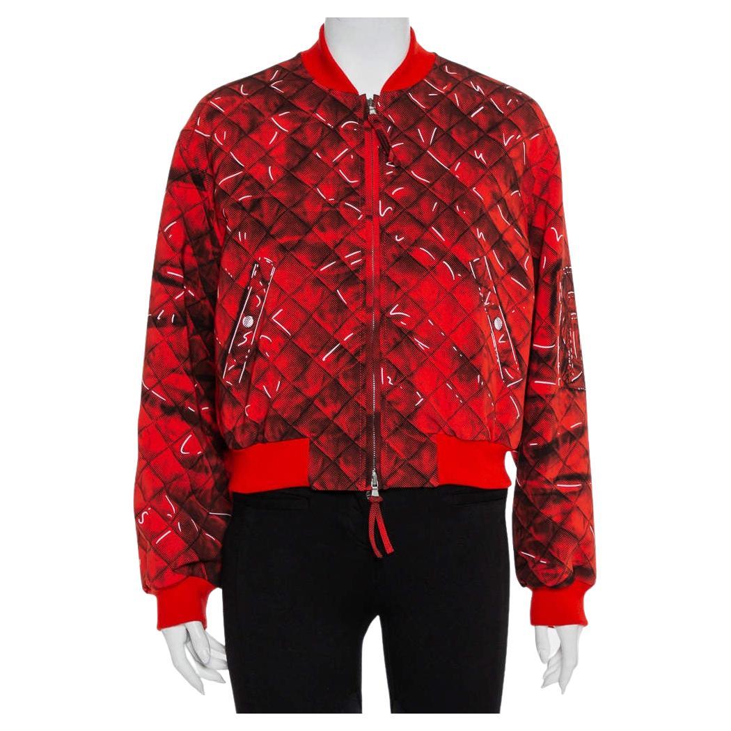 Moschino Couture Rote bedruckte Trompe-L'oeil-Bomberjacke M