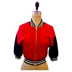Moschino Couture Red Wool Bomber Jacket Cropped NWT