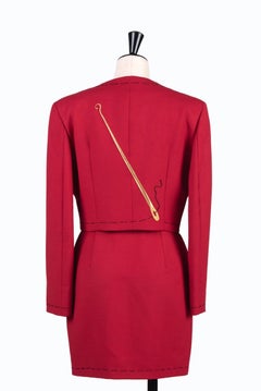 A/W 1990-91 MOSCHINO COUTURE Red Needle Motif Huge Buttons Jacket & Skirt Suit