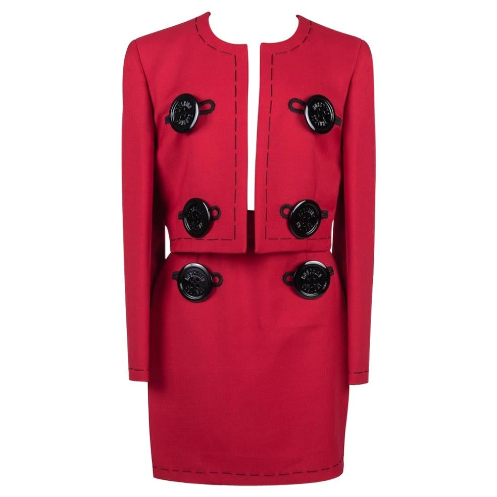 A/W 1990-91 MOSCHINO COUTURE Red Needle Motif Huge Buttons Jacket & Skirt Suit
