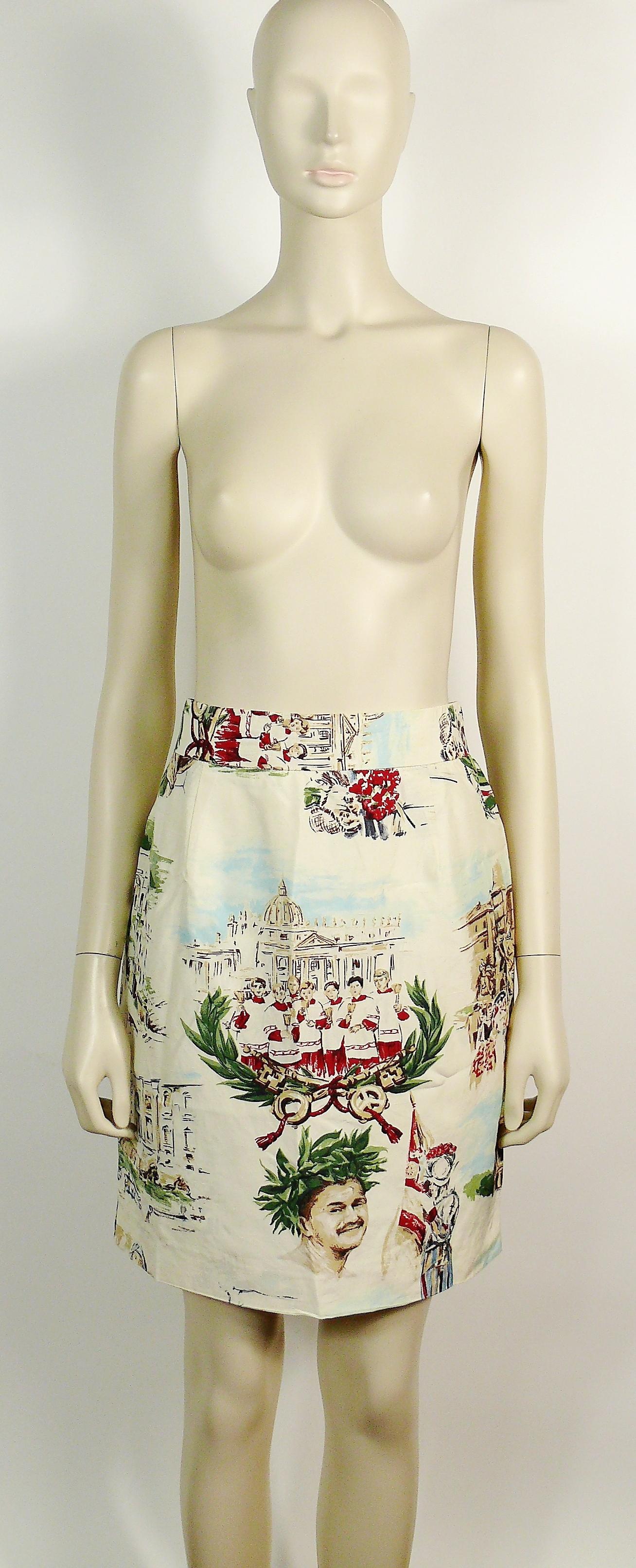 Beige Moschino Couture Rome Scenes and Franco Moschino Emperor Print Skirt US Size 12