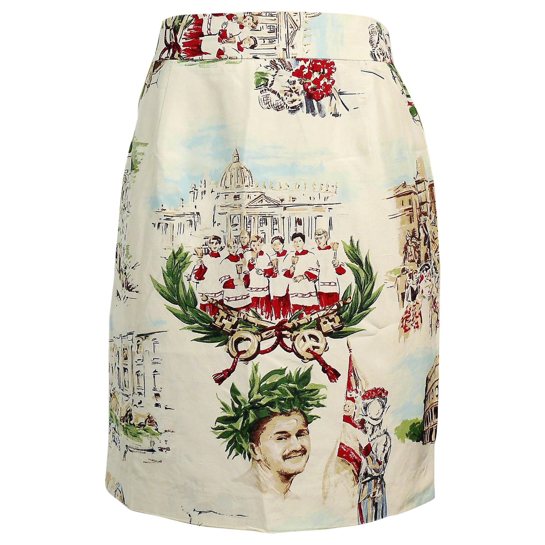 Moschino Couture Rome Scenes and Franco Moschino Emperor Print Skirt US Size 12
