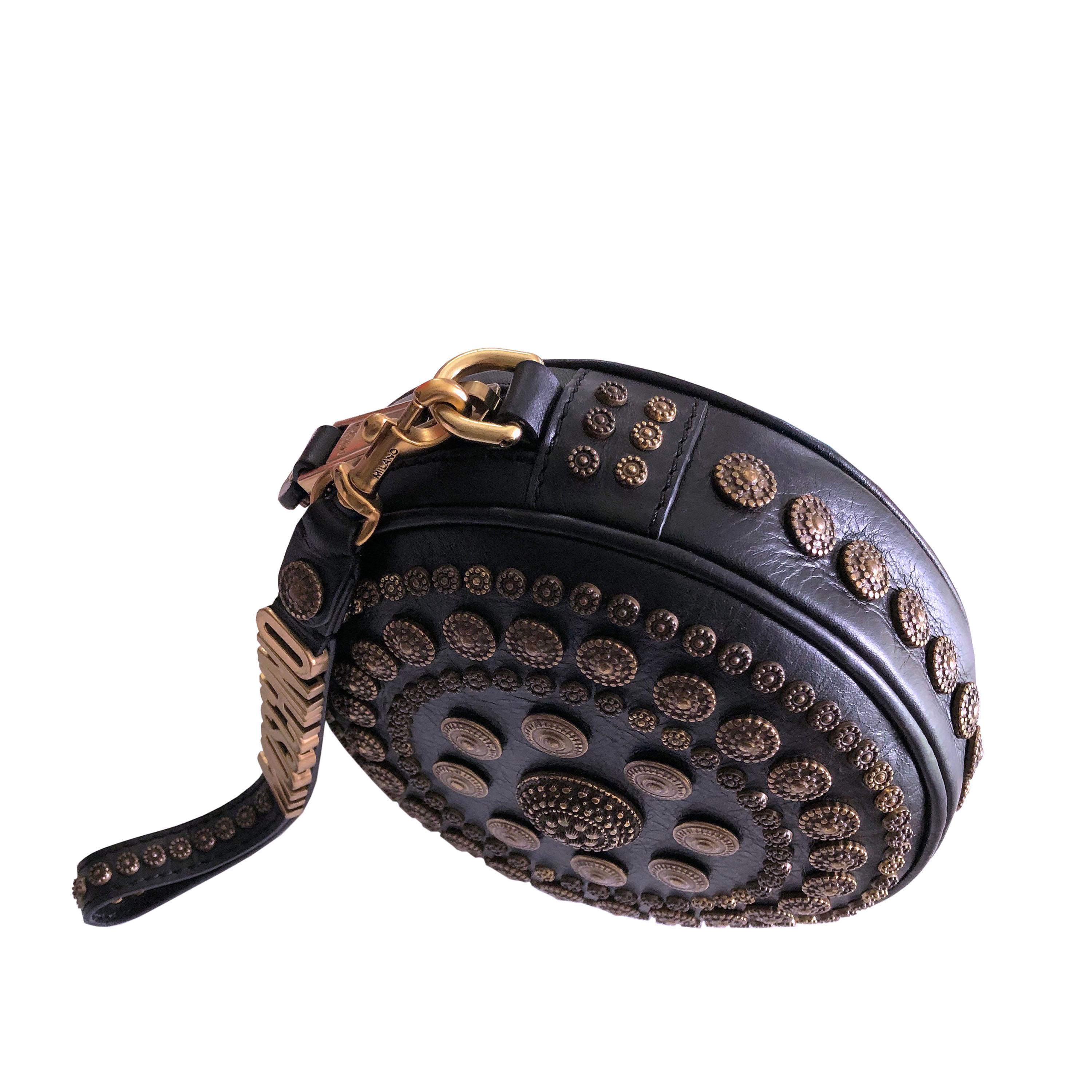 De las mujeres Moschino Couture - Bolso Redondo de Piel + Medallones Florales de Bronce Bruñido en venta