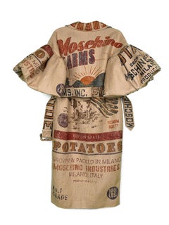 AW 2021 Runway Moschino Couture! Printed Burlap Potato Bag Statement Coat
