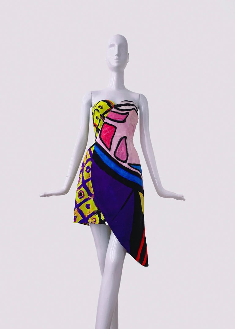 green emerald velvet dress Vintage 1994 Moschino Couture Documented 'Heartbreaker' Novelty Print Silk  Convertible Dress