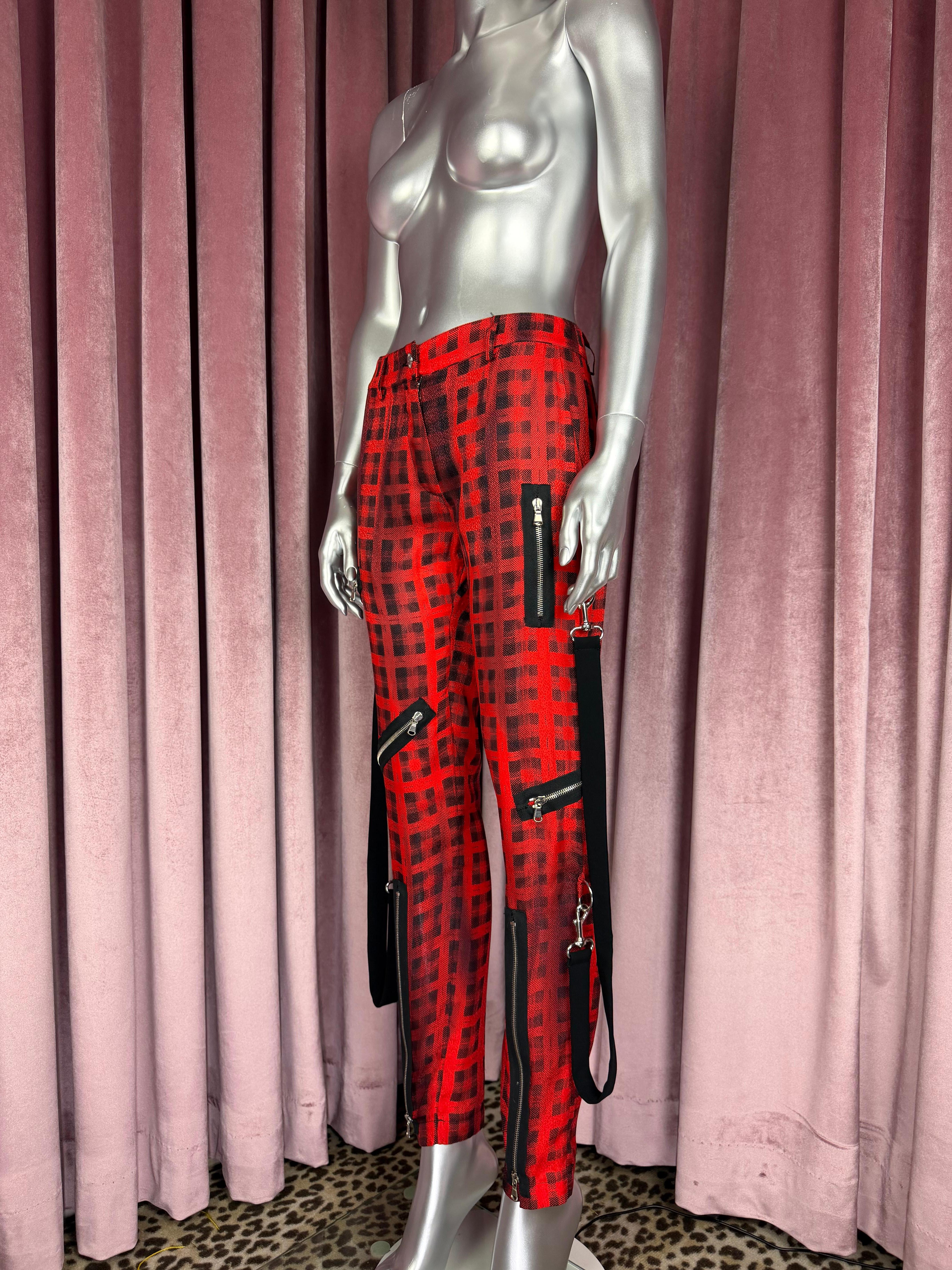 Moschino Couture RUNWAY Pre Fall 2016 Red Black Plaid Silk Zipper