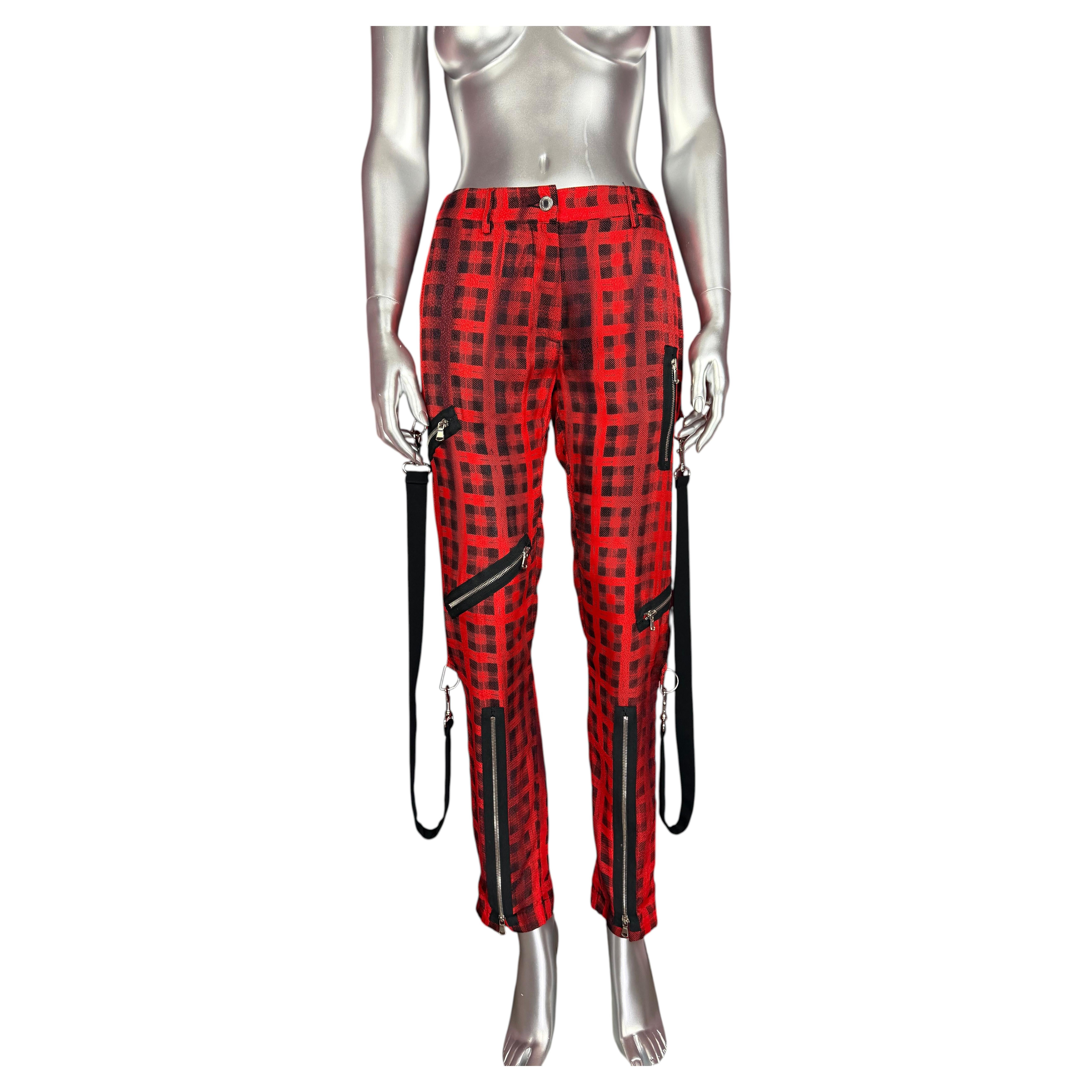 Moschino Couture RUNWAY Pre Fall 2016 Red Black Plaid Silk Zipper
