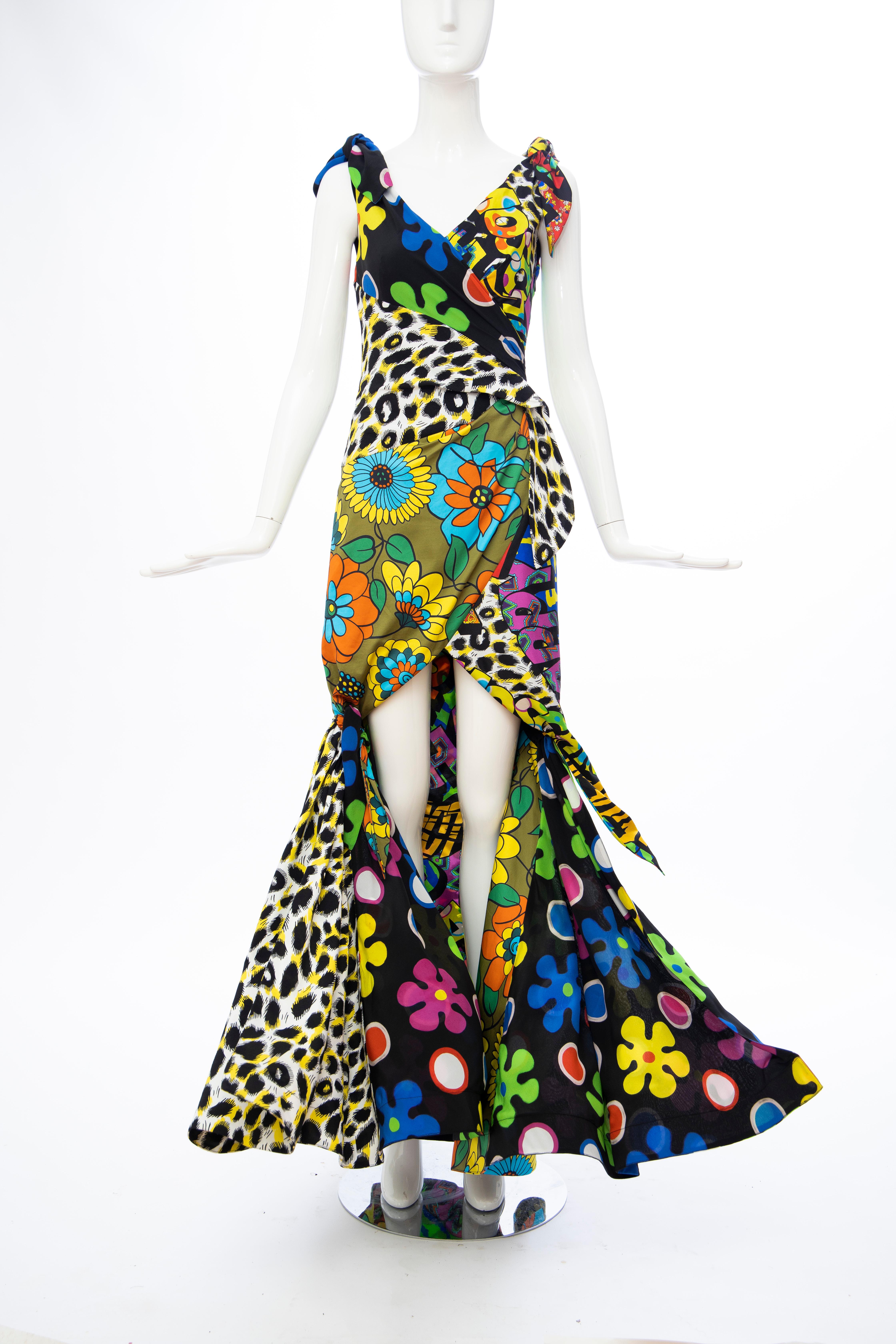 Moschino Couture, Jeremy Scott, Runway (Look 12) silk multi printed high-low evening dress with concealed side zip closure and fully lined.

It. 38, D. 34, FR. 34, GB. 6, US.4

Bust: 30, Waist: 24, Hip: 34, Length: 60

Fabric: 100% Silk; Lining 100%