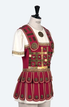S/S 1994 MOSCHINO COUTURE Roman Centurion Red White Brass Metal Ornaments Jacket