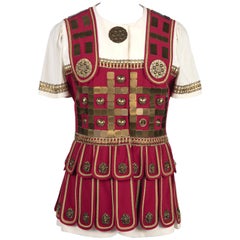 S/S 1994 MOSCHINO COUTURE Roman Centurion Red White Brass Metal Ornaments Jacket