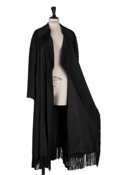 MOSCHINO COUTURE S/S 1989 Runway Black Fringe Wrap Coat with Belt