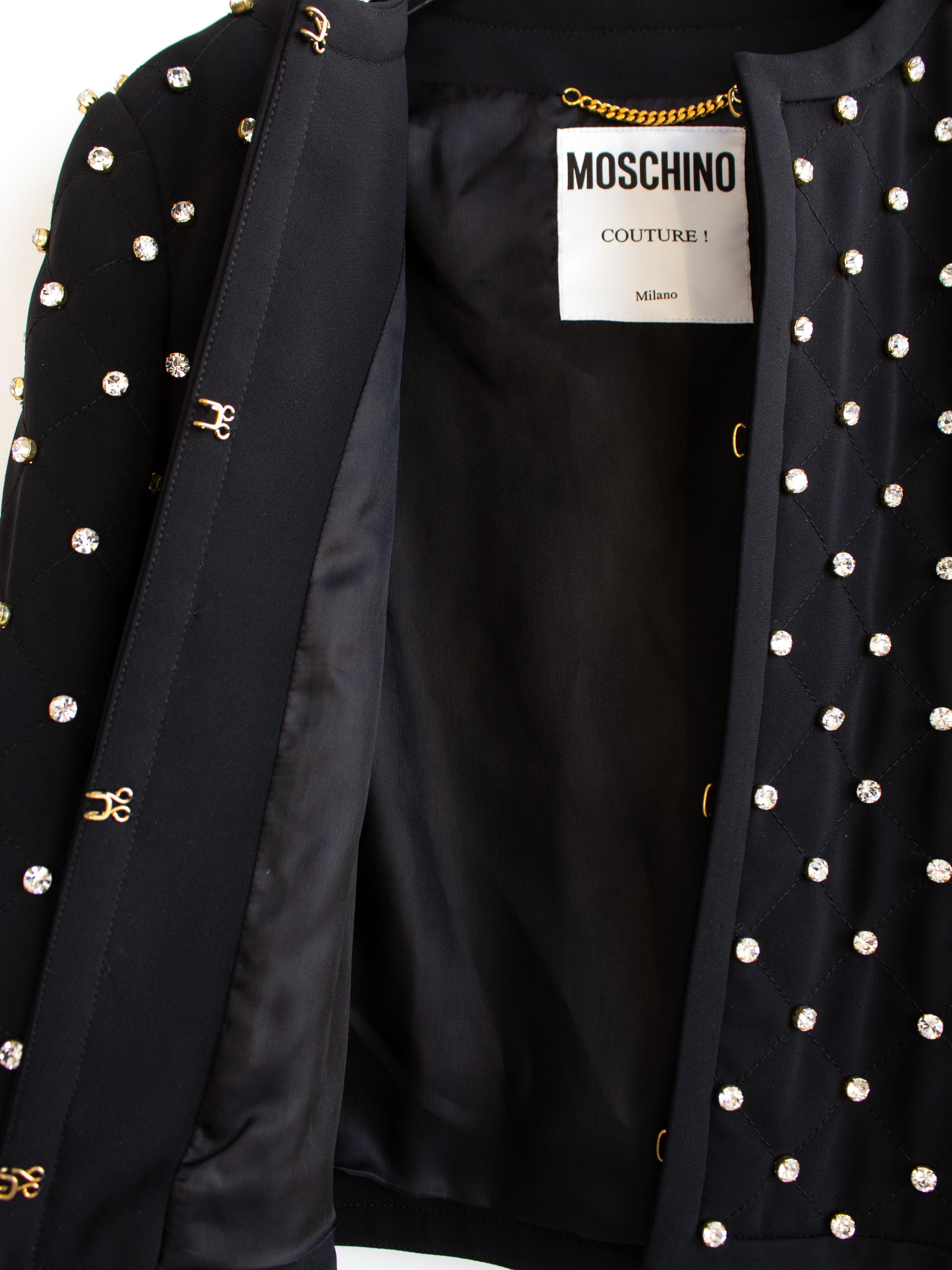 Moschino Couture S/S 2015 Barbie Crystal Embellished Rhinestone Black Jacket For Sale 7