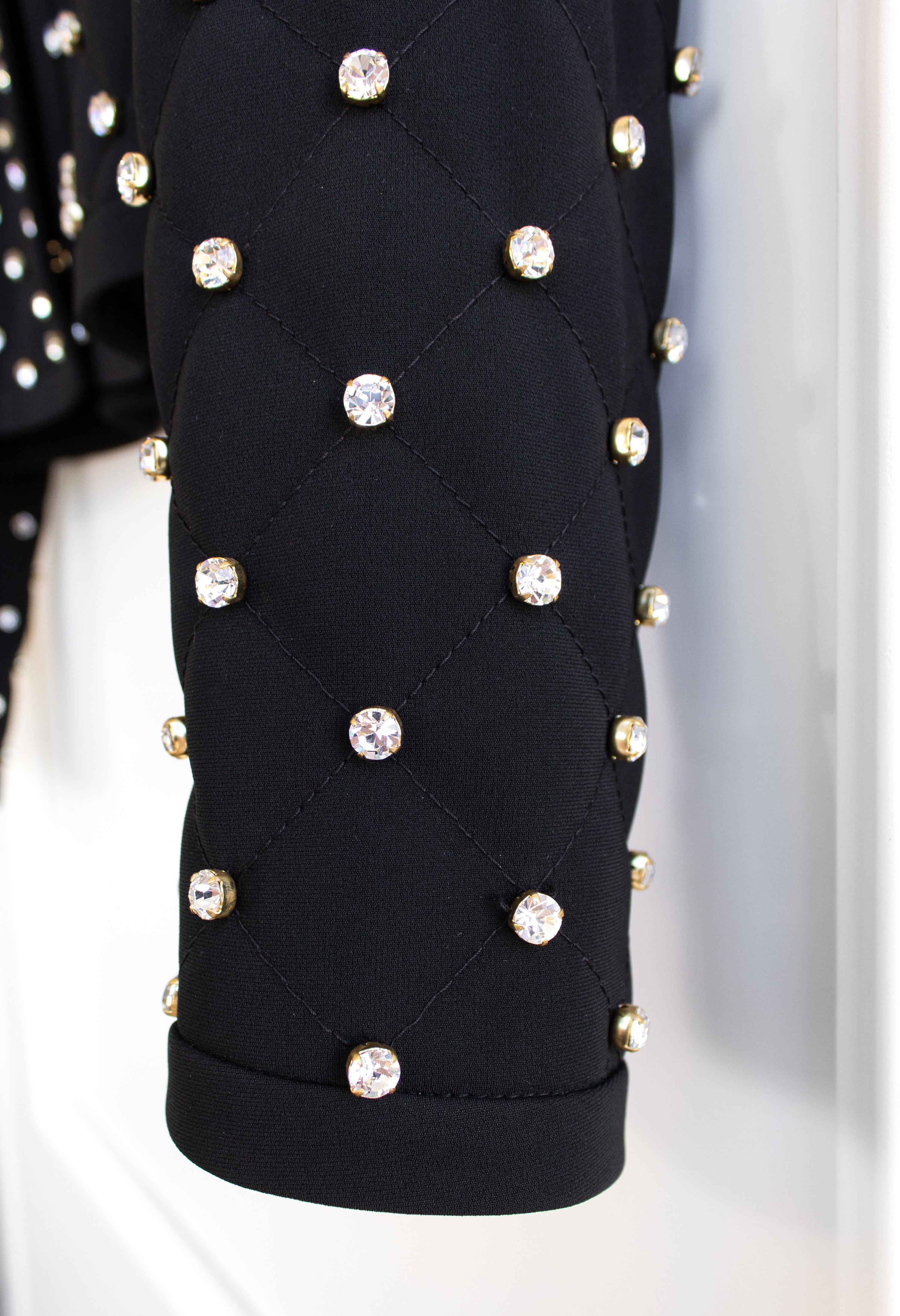 Moschino Couture S/S 2015 Barbie Crystal Embellished Rhinestone Black Jacket For Sale 8