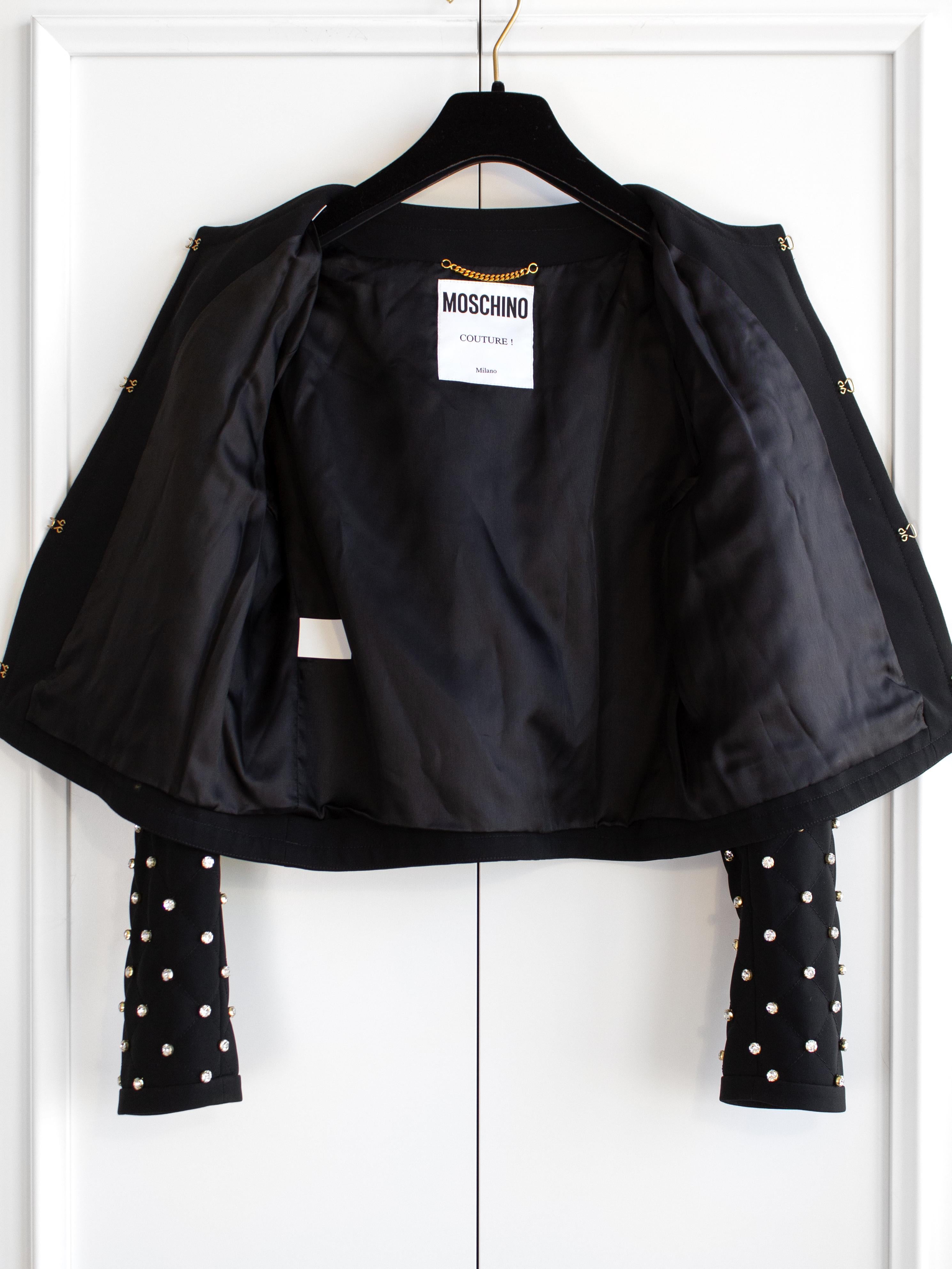Moschino Couture S/S 2015 Barbie Crystal Embellished Rhinestone Black Jacket For Sale 9