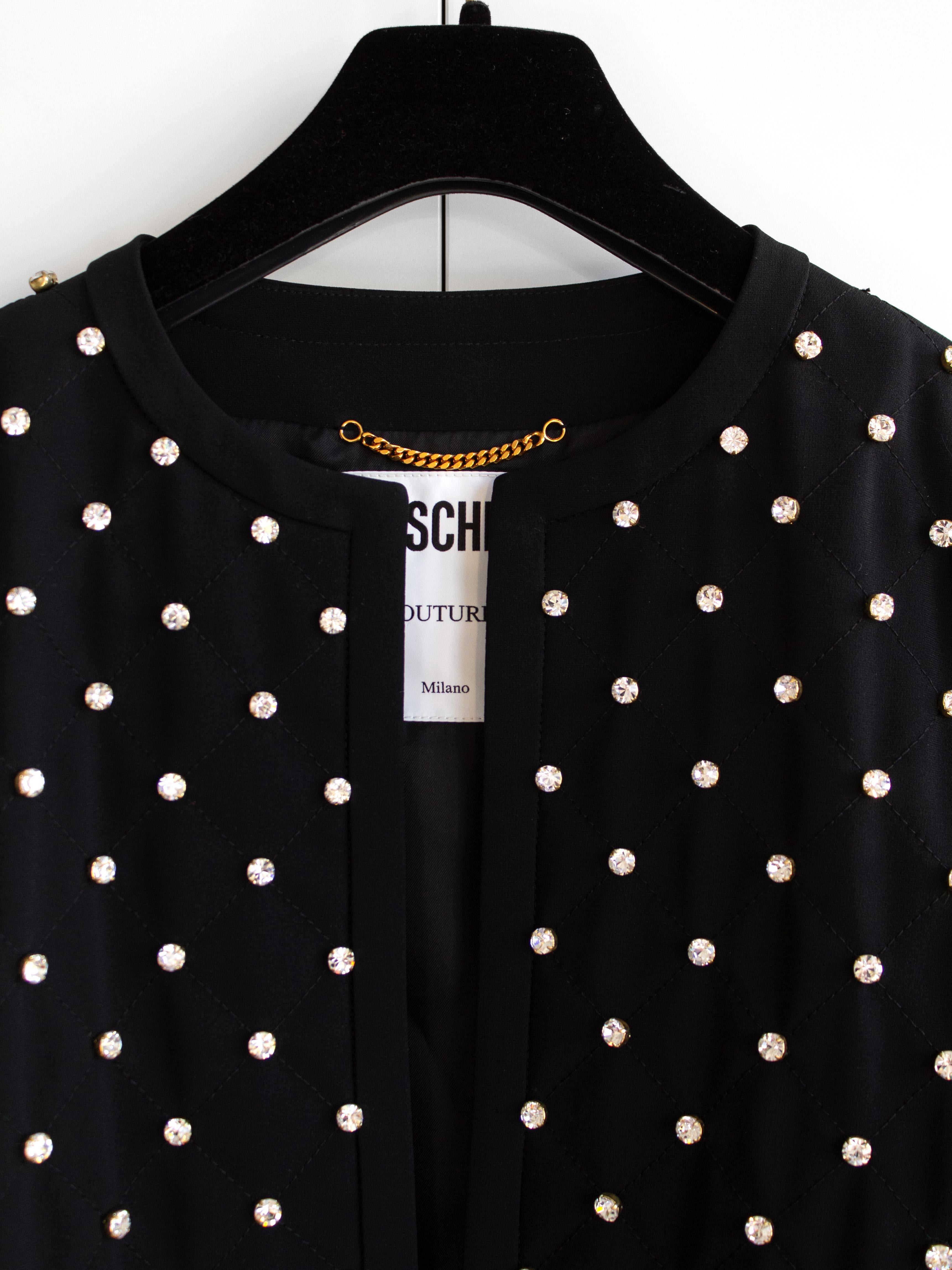 Moschino Couture S/S 2015 Barbie Crystal Embellished Rhinestone Black Jacket For Sale 1